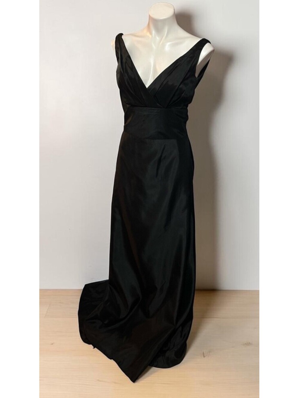 Vintage Jim Hjelm XS Black Sleeveless Formal Dress Deep V Train Whimsigoth